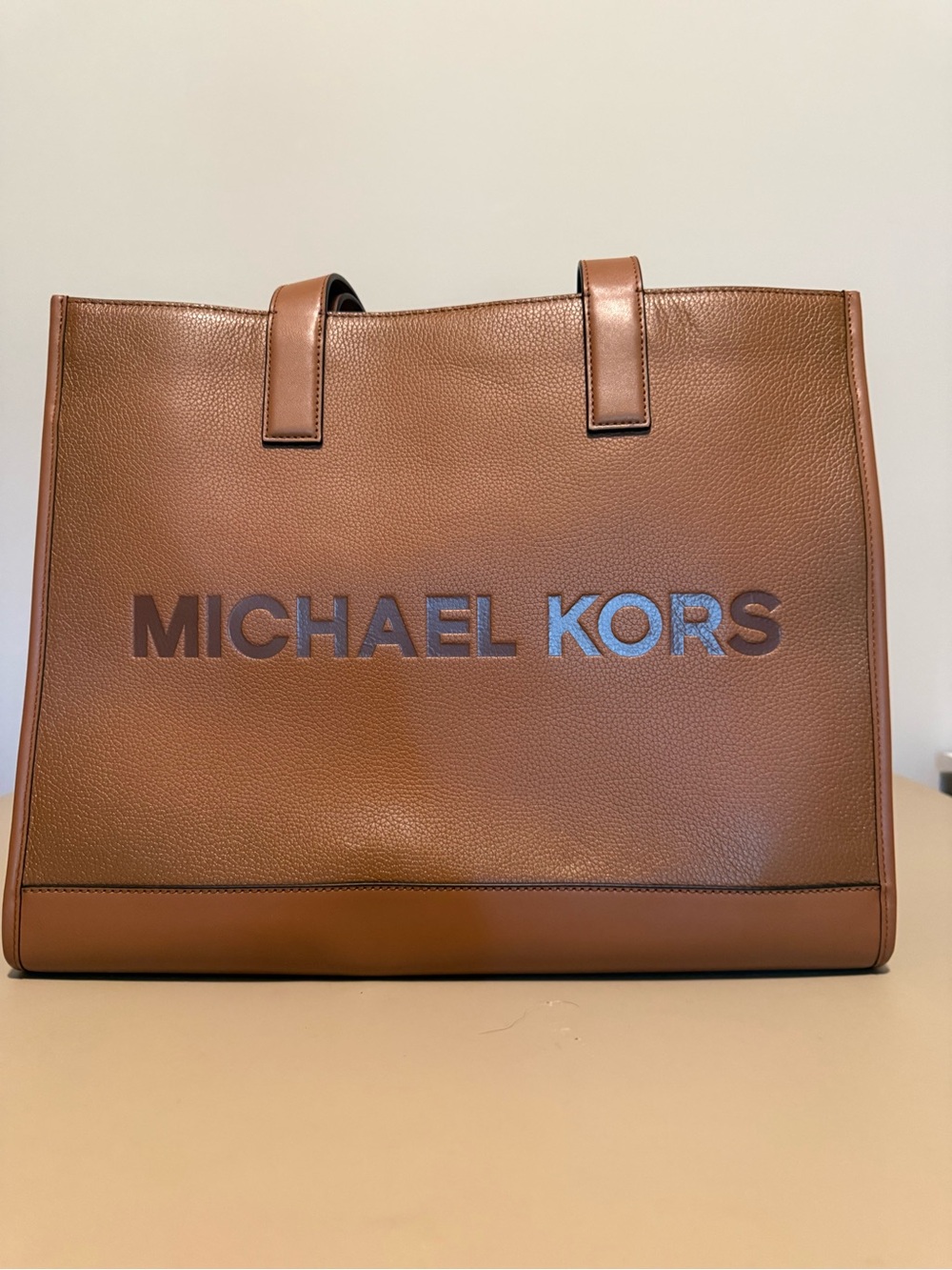 MICHAEL KORS Tan Leather Logo Laptop Tote